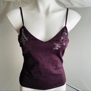 Express Y2K v-neck plum purple top with silver embroidery M